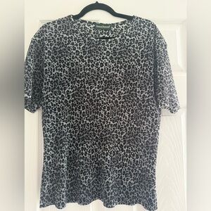 Harve Bernard pleated women’s blouse leopard print top size large L